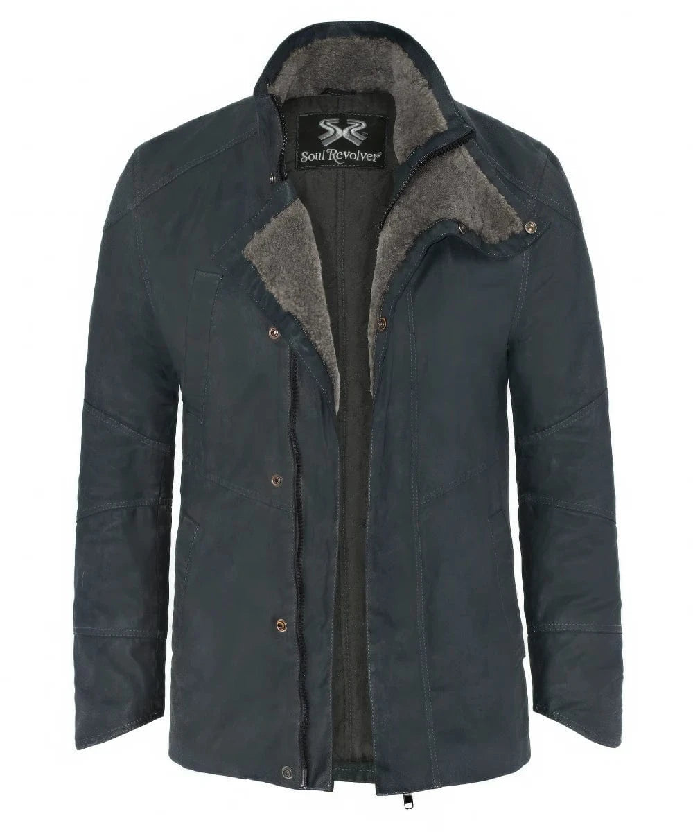 2049 green jacket with shearling lining detail