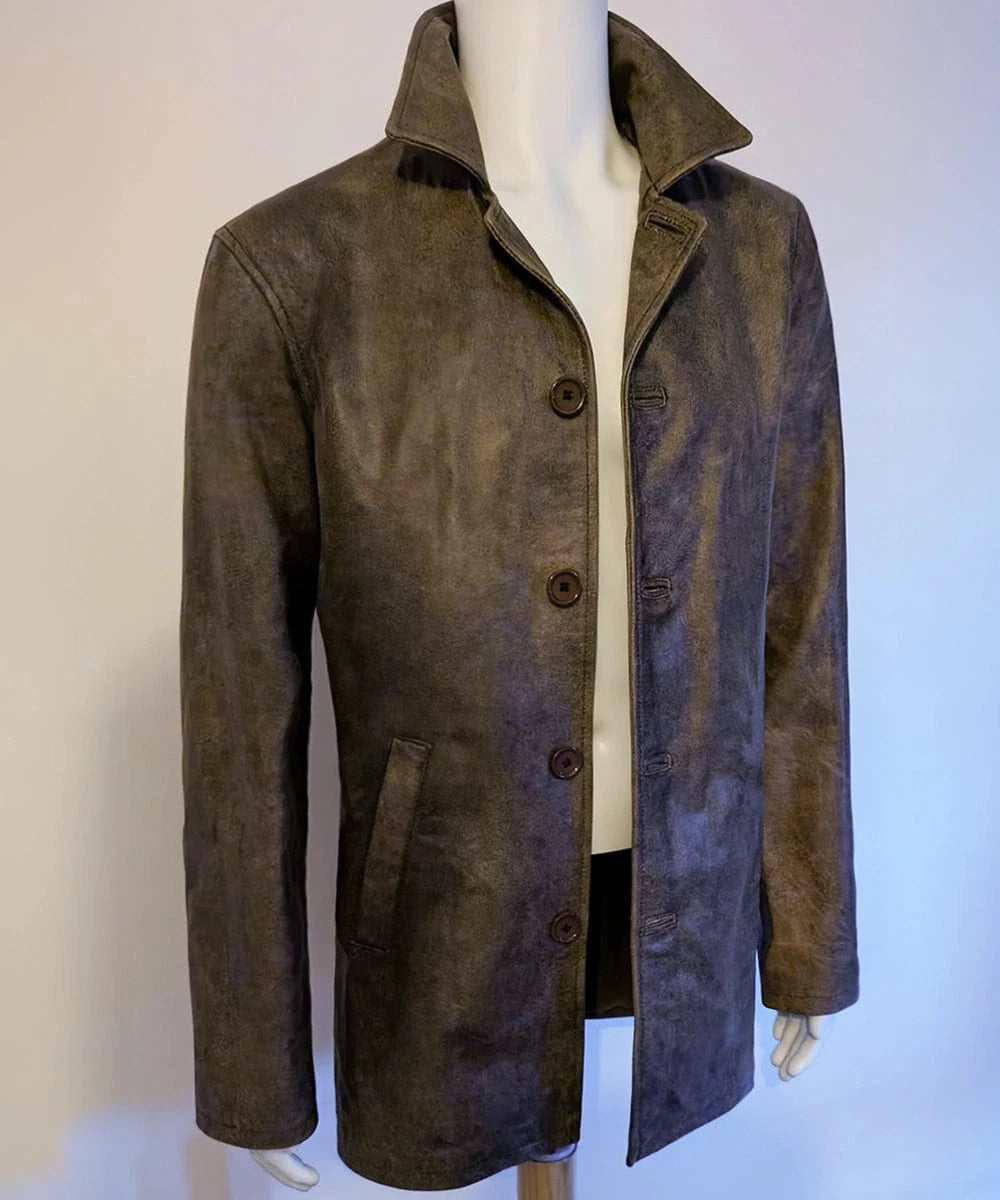 Interior view of Dean Winchester Supernatural replica distressed brown cowhide leather jacket