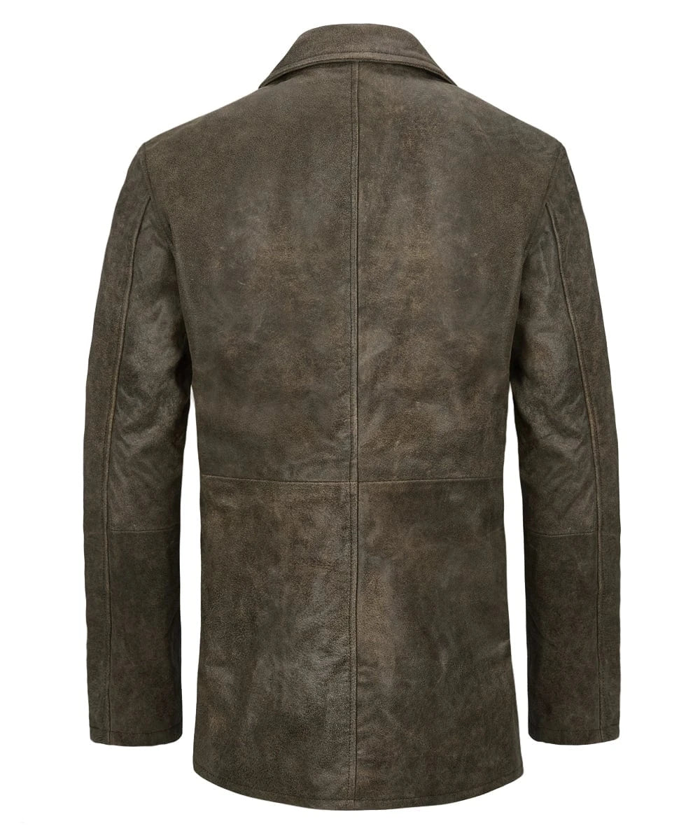 Back view of Dean Winchester Supernatural replica distressed brown cowhide leather jacket with vintage styling