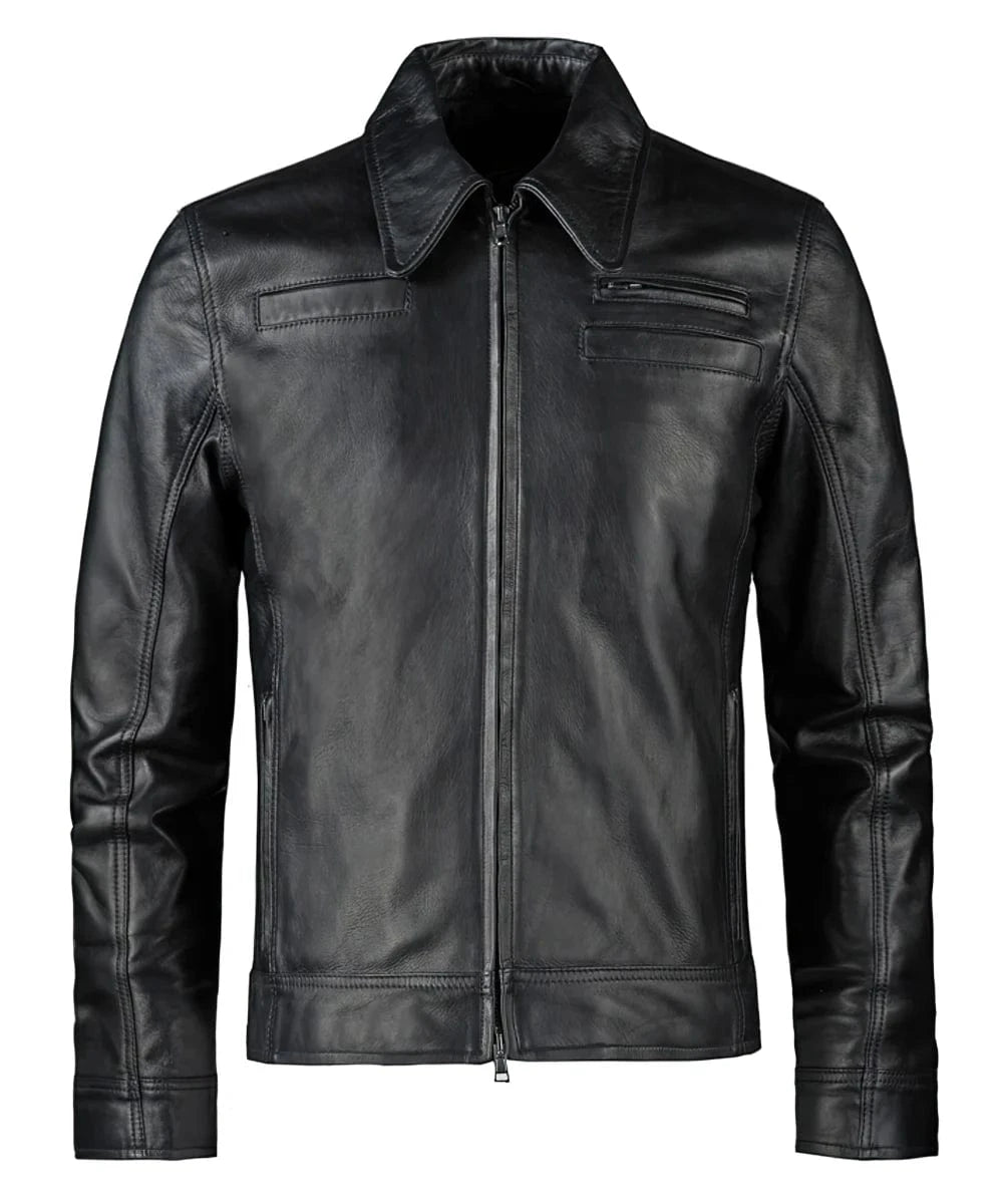 Looper movie replica black leather jacket with slim fit vintage styling