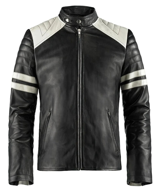 Mayhem Fight Club film black leather jacket with slim fit vintage biker styling inspired by Brad Pitt