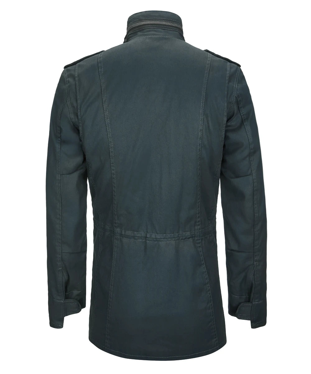 Back view of green Derek Reese inspired M-65 military style jacket from the Terminator TV series