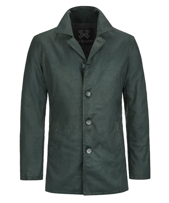 Front view of Dean Winchester Supernatural green cotton jacket with button closure